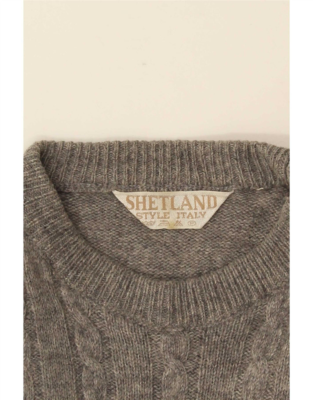 Vintage Mens Crew Neck Jumper Sweater Medium Grey Geometric Wool
