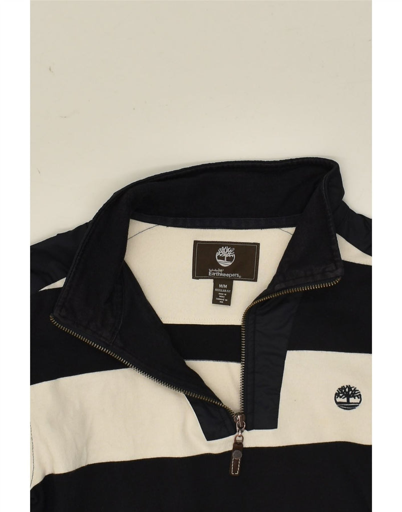 TIMBERLAND Mens Zip Neck Jumper Sweater Medium Black Striped Cotton | Vintage Timberland | Thrift | Second-Hand Timberland | Used Clothing | Messina Hembry 