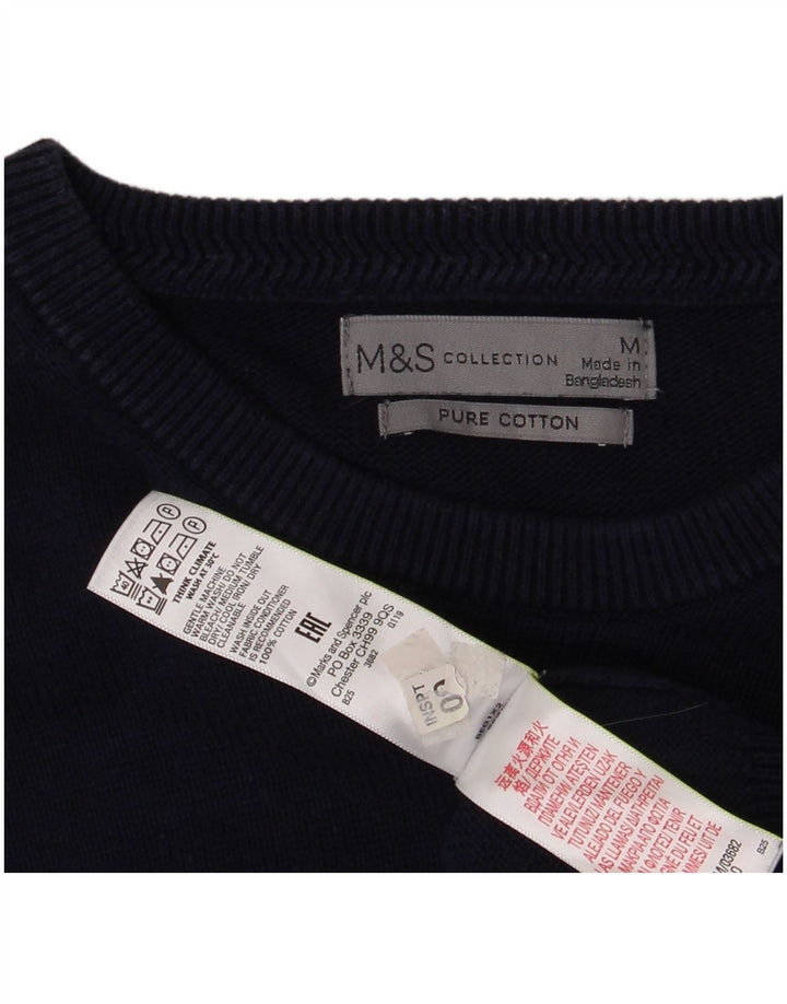 MARKS & SPENCER Mens Crew Neck Jumper Sweater Medium Navy Blue Cotton