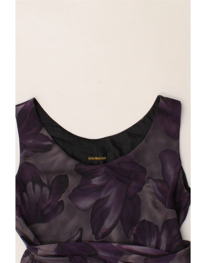 GINA BACCONI Womens Sleeveless A-Line Dress UK 16 Large Purple Floral Vintage Gina Bacconi and Second-Hand Gina Bacconi from Messina Hembry 