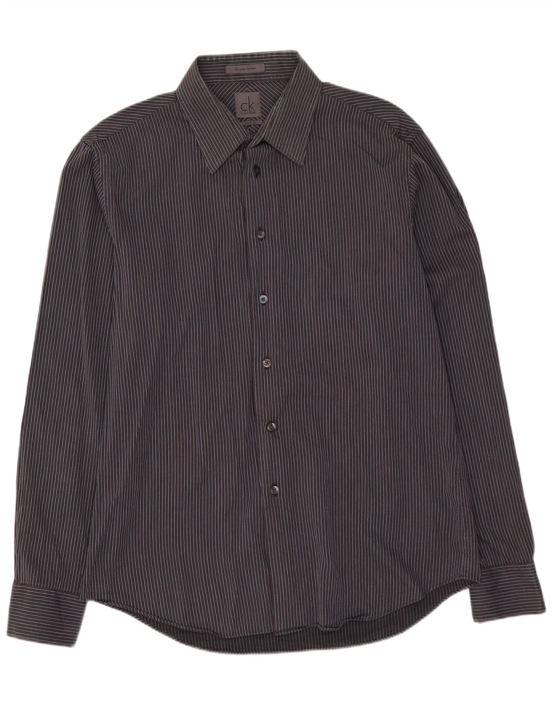 CALVIN KLEIN Mens Slim Fit Shirt Size 41 16 Large Grey Striped Cotton