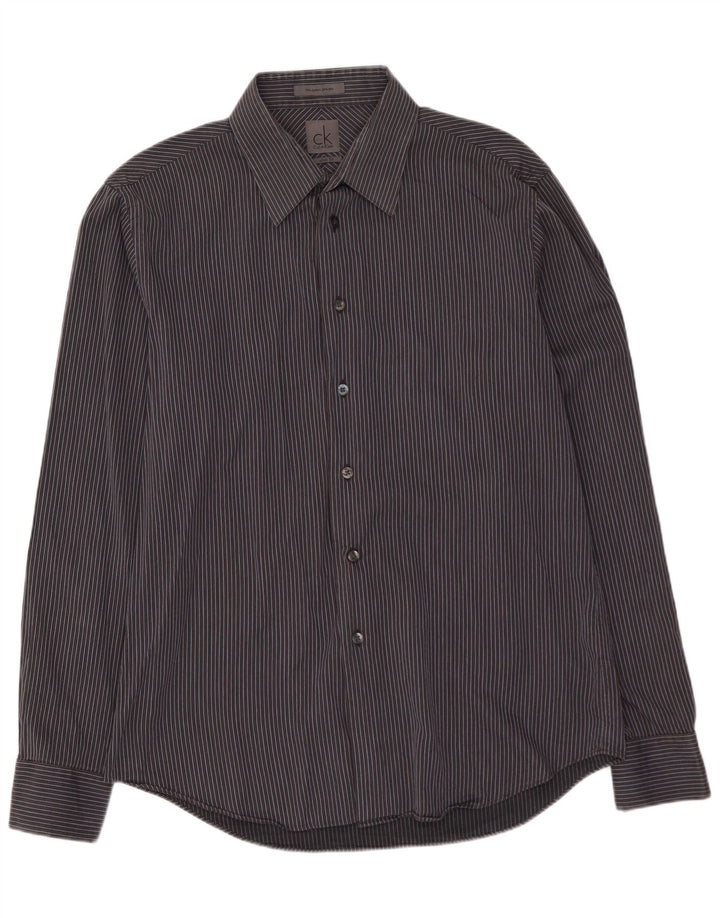 CALVIN KLEIN Mens Slim Fit Shirt Size 41 16 Large Grey Striped Cotton