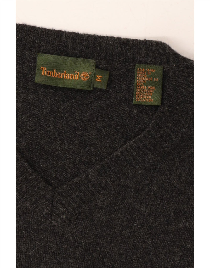 TIMBERLAND Mens V-Neck Jumper Sweater Medium Grey Lambswool Vintage Timberland and Second-Hand Timberland from Messina Hembry 
