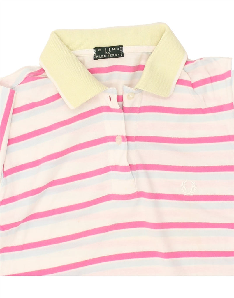 FRED PERRY Girls Polo Shirt 13-14 Years Pink Striped Cotton | Vintage Fred Perry | Thrift | Second-Hand Fred Perry | Used Clothing | Messina Hembry 