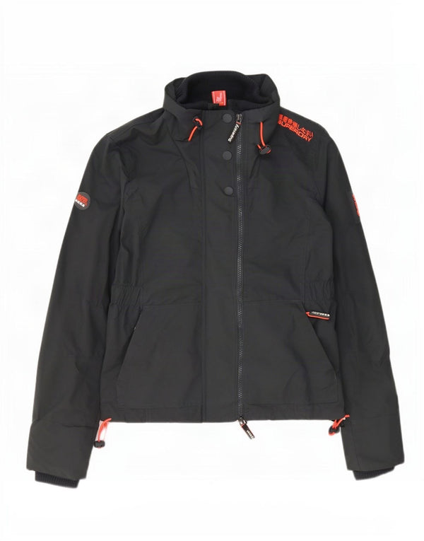 Superdry Womens Graphic Rain Jacket UK 14 Medium Grey Nylon