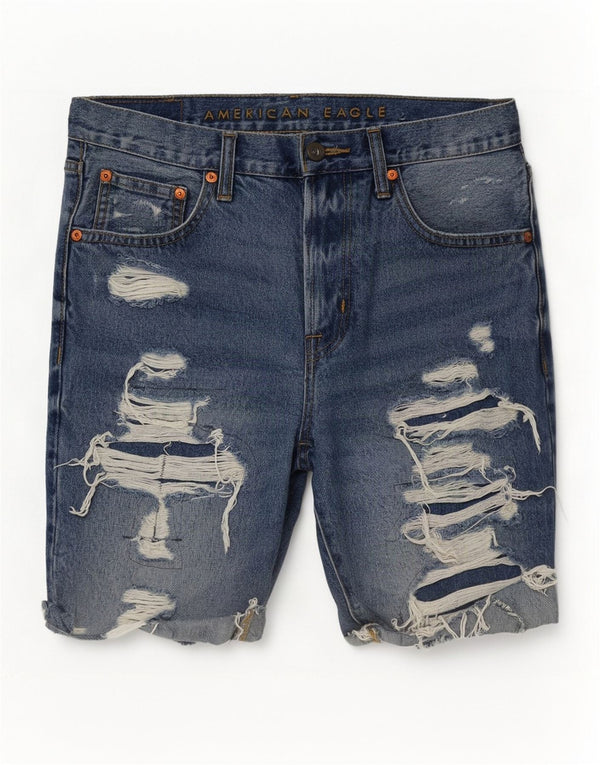American Eagle Mens Distressed Denim Shorts W31 Medium Blue Cotton