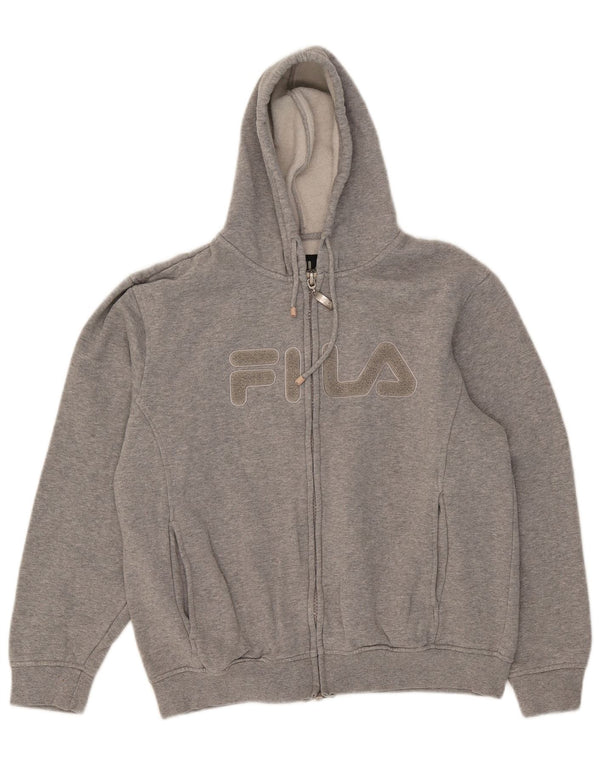 Fila Womens Graphic Zip Hoodie Sweater UK 16 Large Grey Cotton
