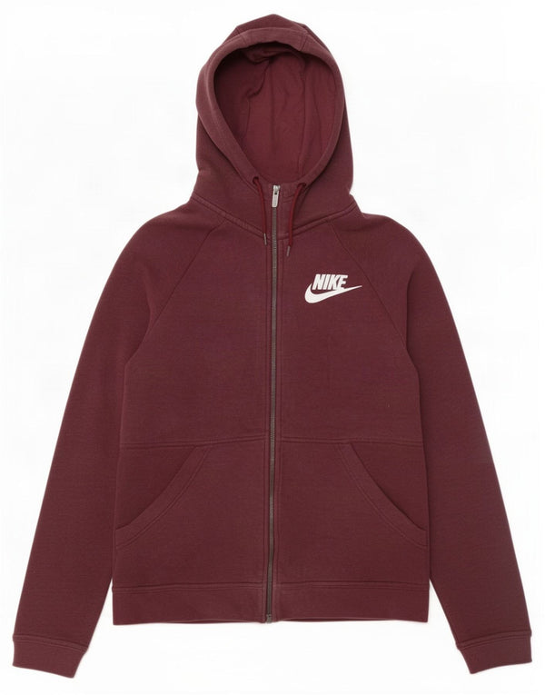 Nike Womens Oversized Zip Hoodie Sweater UK 6 XS Burgundy Cotton