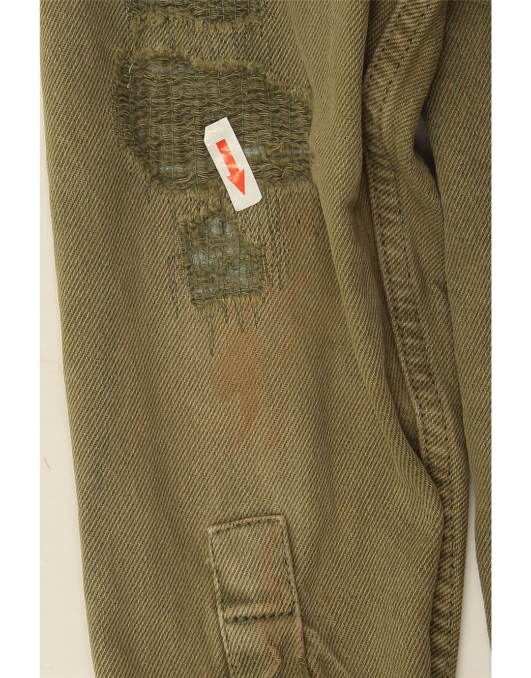 Zara Mens Distressed Relaxed Fit Denim Shirt Medium Khaki Cotton