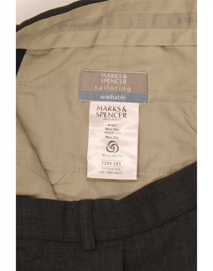 Marks & Spencer Mens Tailored Pegged Suit Trousers W34 L28 Grey Polyester