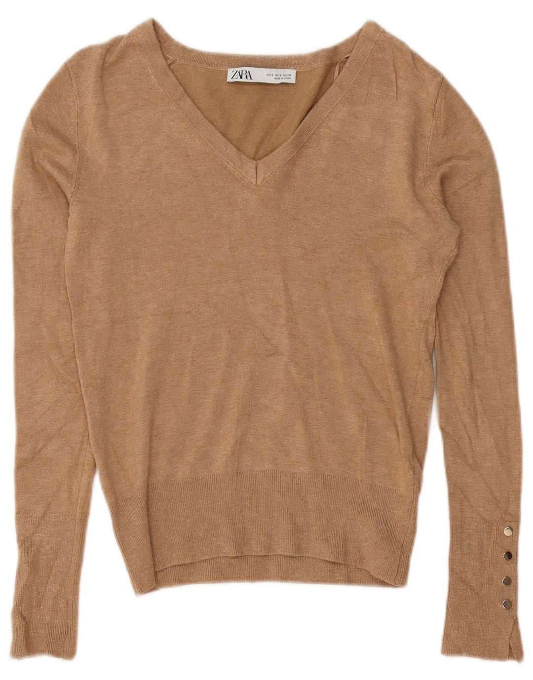 Zara Womens V-Neck Jumper Sweater UK 10 Small Brown Viscose