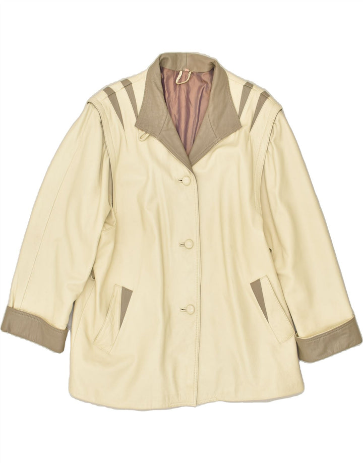 VINTAGE Womens Loose Fit Leather Jacket EU 38 Medium Beige | Vintage Vintage | Thrift | Second-Hand Vintage | Used Clothing | Messina Hembry 