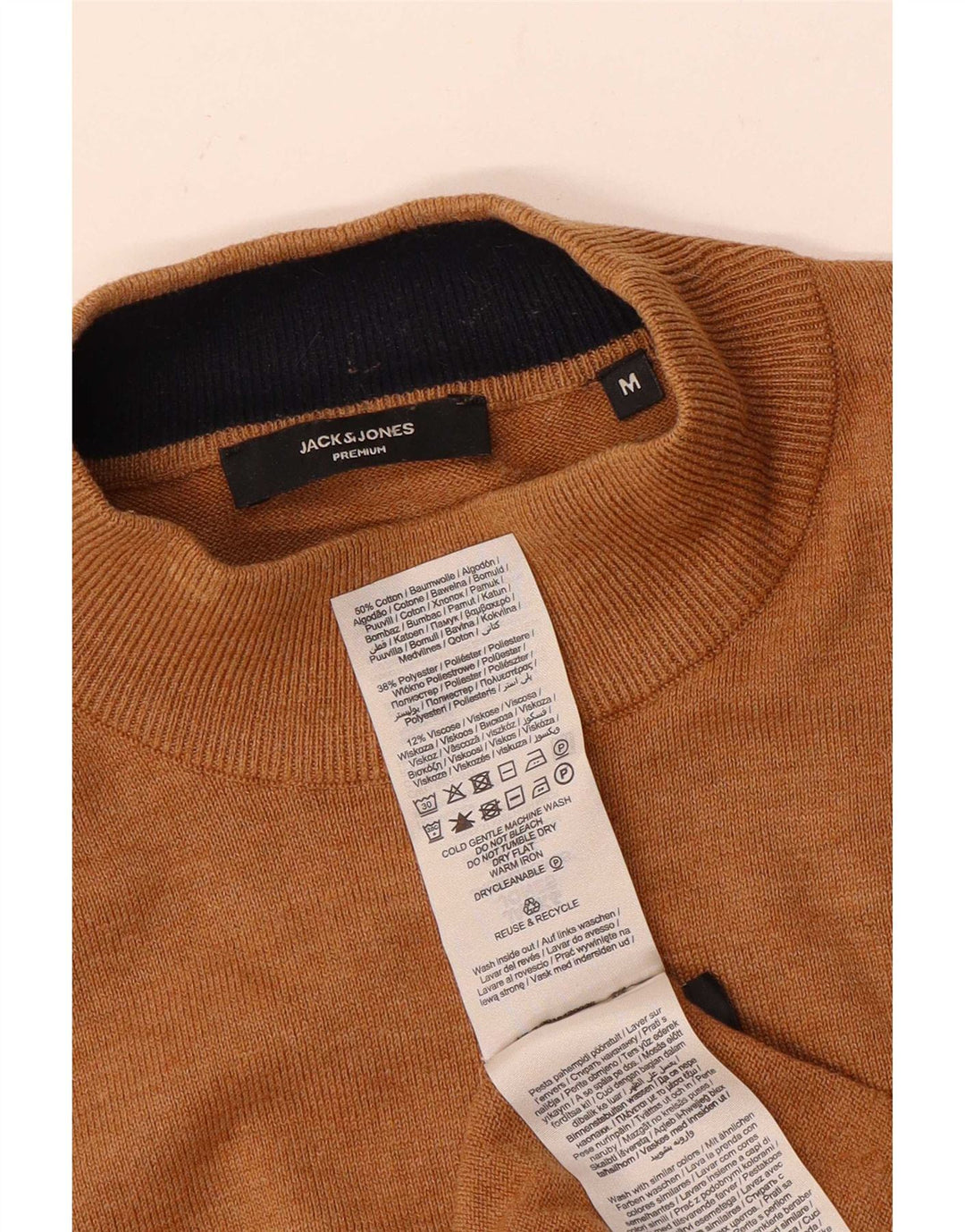 Jack & Jones Mens Turtle Neck Jumper Sweater Medium Brown Cotton