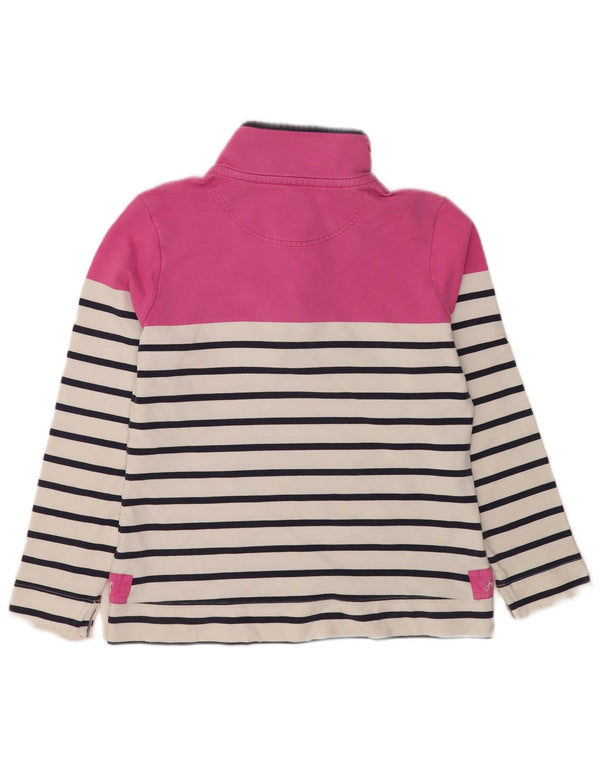 Joules Womens Zip Neck Sweatshirt Jumper UK 12 Medium Pink Striped Cotton