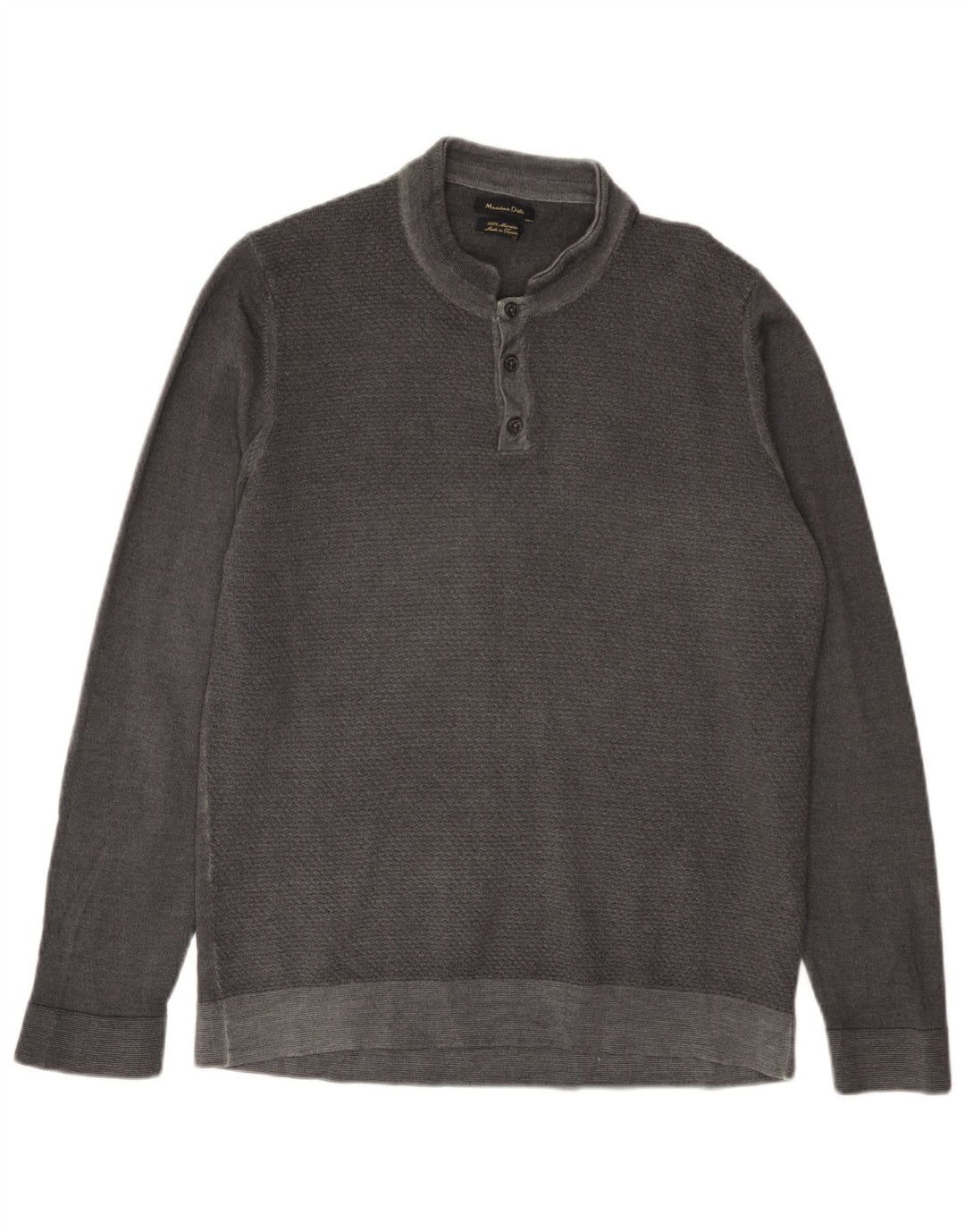 MASSIMO DUTTI Mens Button Neck Jumper Sweater 2XL Grey Merino Wool