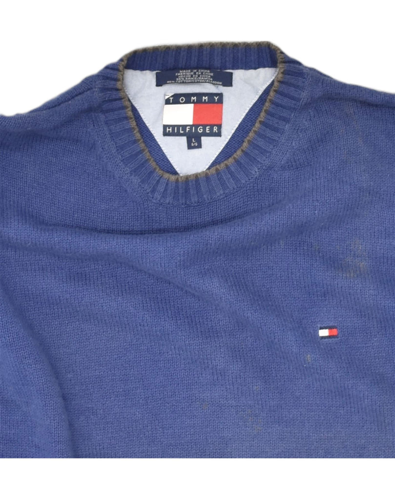 TOMMY HILFIGER Mens Crew Neck Jumper Sweater Large Blue Wool | Vintage Tommy Hilfiger | Thrift | Second-Hand Tommy Hilfiger | Used Clothing | Messina Hembry 