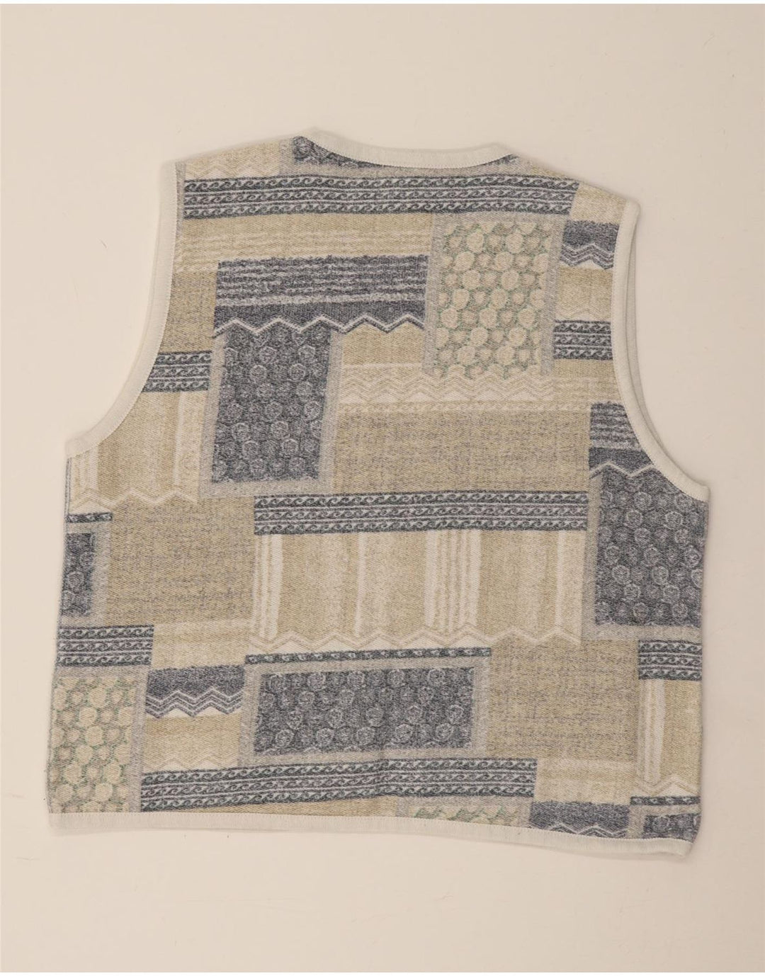 VINTAGE Womens Open Gilet UK 18 XL Beige Patchwork