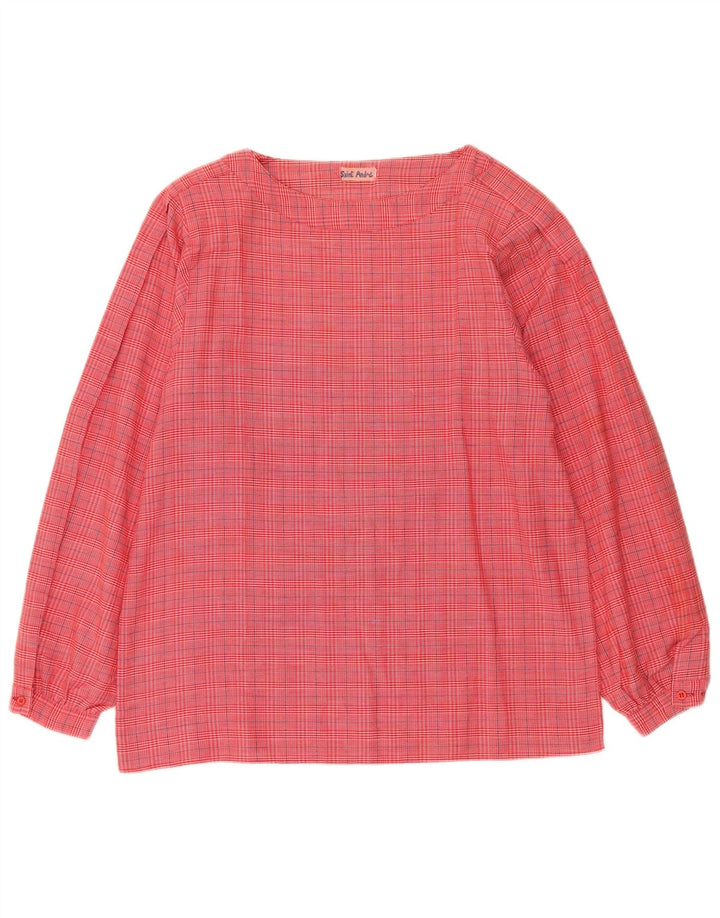 Vintage Womens Long Sleeve Blouse Top UK 14 Medium Pink Check