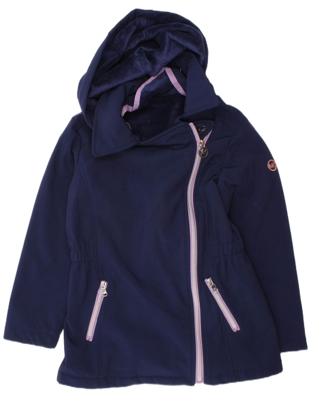 MICHAEL KORS Girls Hooded Windbreaker Coat 6-7 Years Navy Blue Polyester