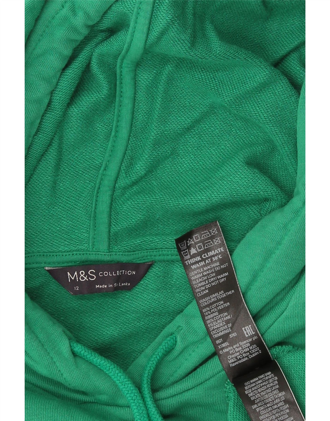 Marks & Spencer Womens Hoodie Jumper UK 12 Medium Green Cotton