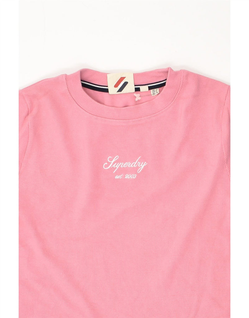 SUPERDRY Womens Graphic Crop Top UK 12 Medium Pink Cotton | Vintage Superdry | Thrift | Second-Hand Superdry | Used Clothing | Messina Hembry 