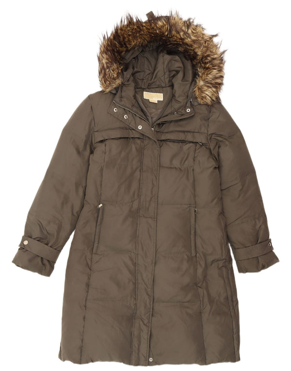 Michael Kors Womens Hooded Padded Coat UK 14 Medium Khaki Polyester Winter