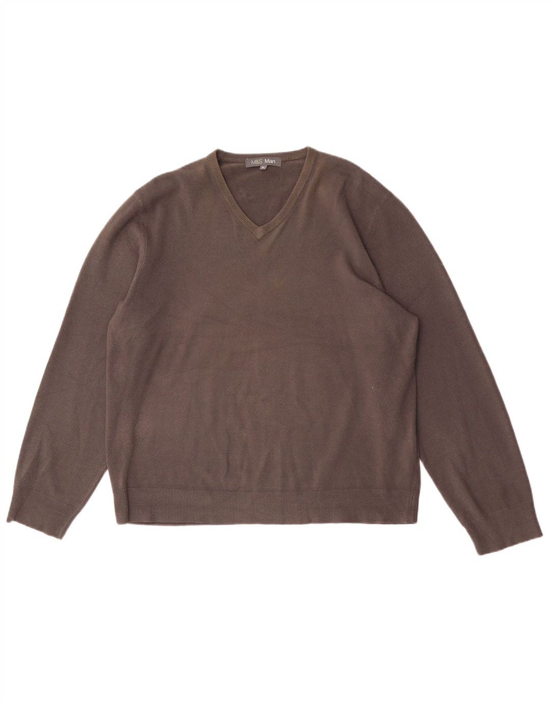 MARKS & SPENCER Mens V-Neck Jumper Sweater XL Grey Acrylic