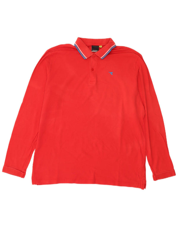 Diadora Mens Long Sleeve Polo Shirt 3XL Red Cotton
