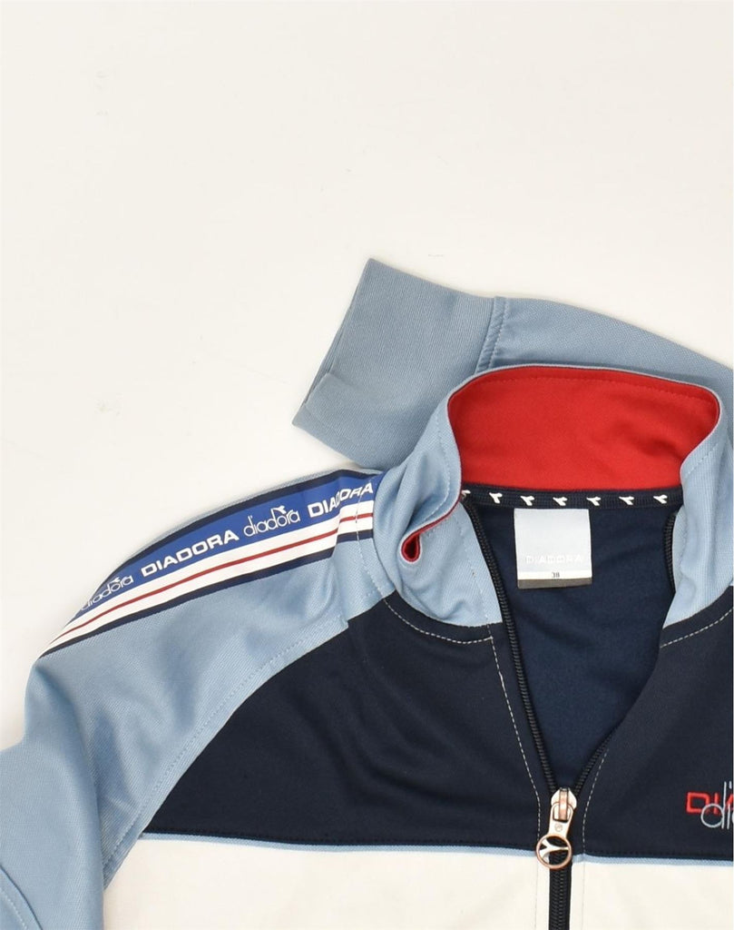 DIADORA Womens Graphic Tracksuit Top Jacket IT 38 XS Blue Colourblock | Vintage Diadora | Thrift | Second-Hand Diadora | Used Clothing | Messina Hembry 