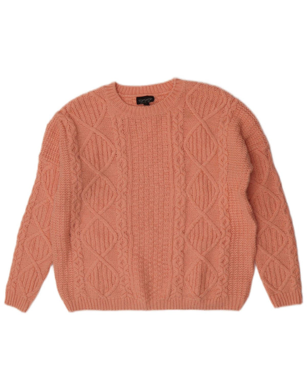 Topshop Womens Oversized Boat Neck Jumper Sweater UK 6 XS Pink Acrylic