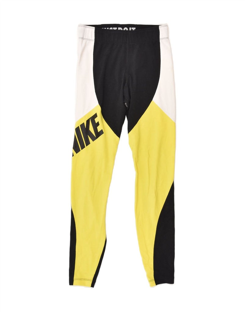 NIKE Womens Leggings UK 4 XS Yellow Colourblock | Vintage Nike | Thrift | Second-Hand Nike | Used Clothing | Messina Hembry 