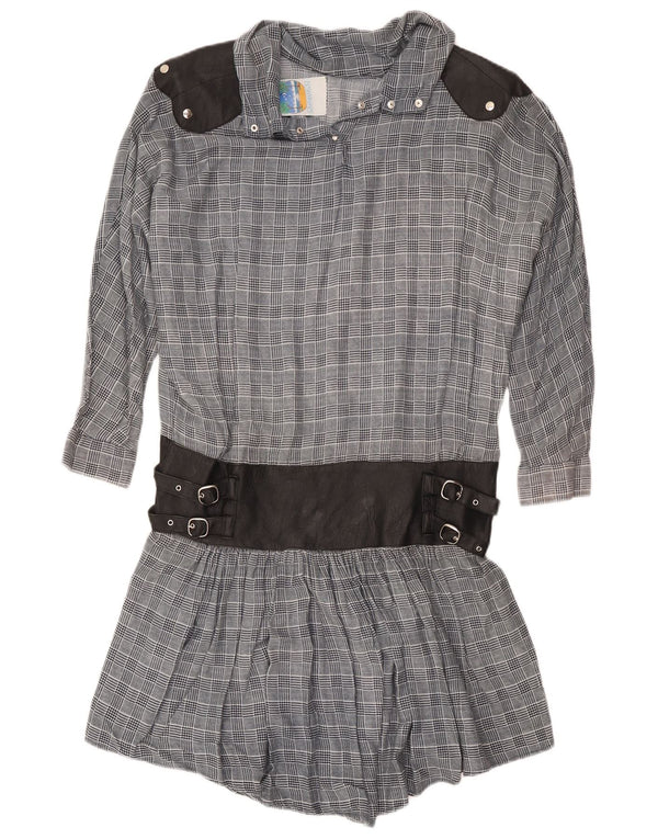 Casablanca Womens Long Sleeve Drop Waist Dress UK 12 Medium Grey Check