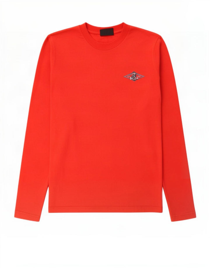 Bear Mens Graphic Top Long Sleeve Small Red Cotton