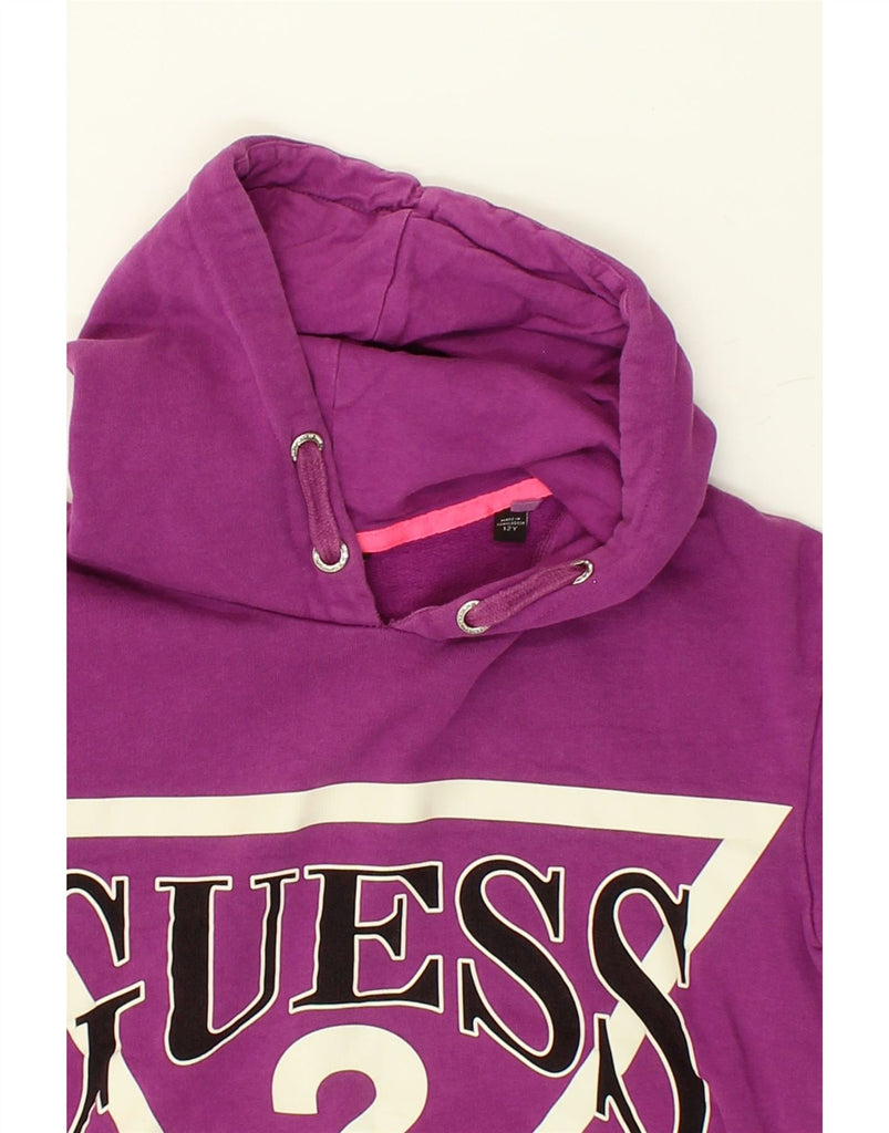 GUESS Girls Graphic Hoodie Jumper 11-12 Years Purple Cotton | Vintage Guess | Thrift | Second-Hand Guess | Used Clothing | Messina Hembry 