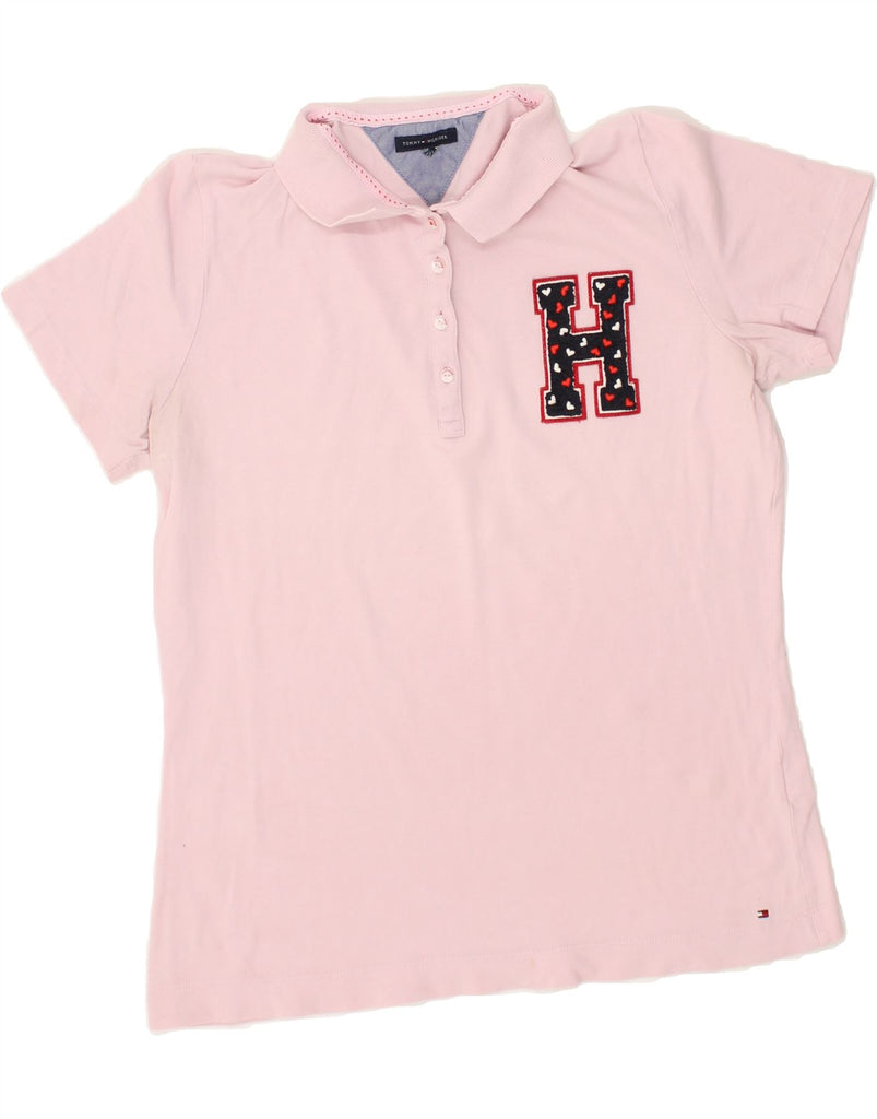 TOMMY HILFIGER Womens Graphic Polo Shirt UK 16 Large Pink Cotton | Vintage Tommy Hilfiger | Thrift | Second-Hand Tommy Hilfiger | Used Clothing | Messina Hembry 