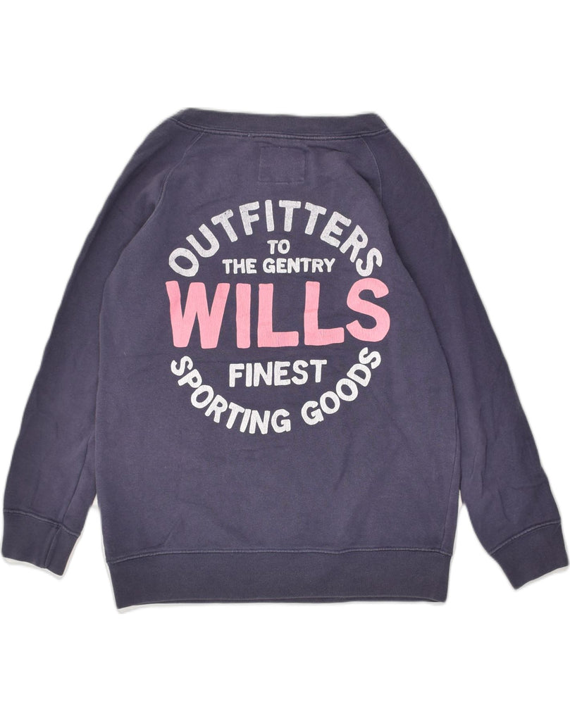 JACK WILLS Womens Graphic Sweatshirt Jumper UK 8 Small Navy Blue Cotton | Vintage Jack Wills | Thrift | Second-Hand Jack Wills | Used Clothing | Messina Hembry 