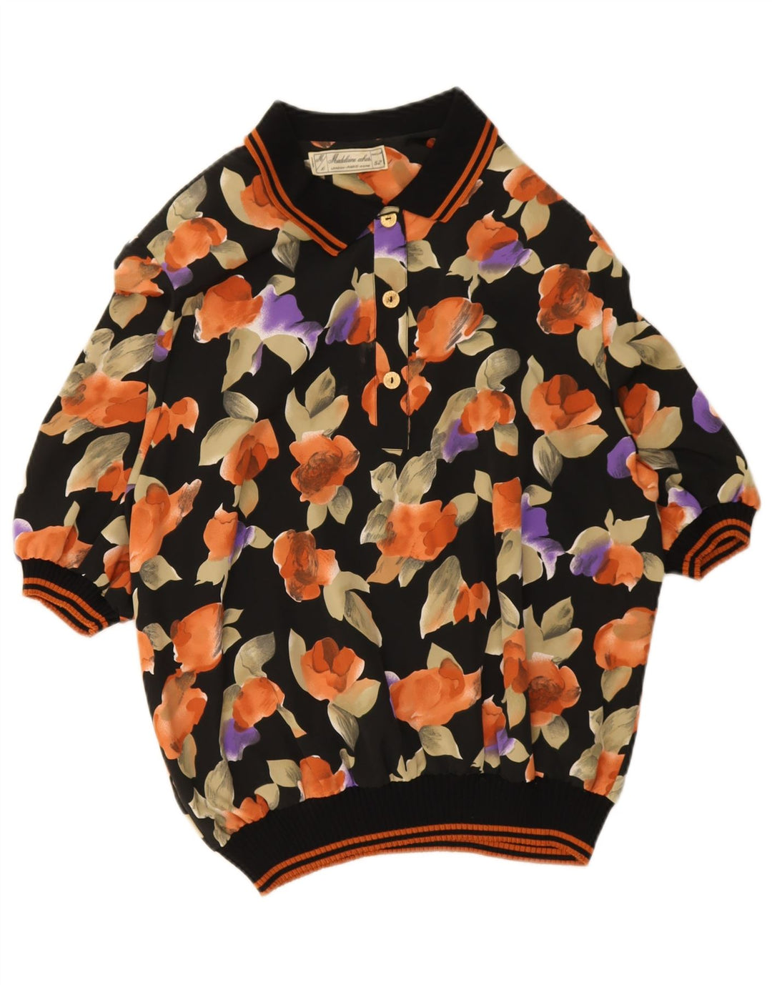 Vintage Womens Pullover Shirt IT 52 2XL Black Floral