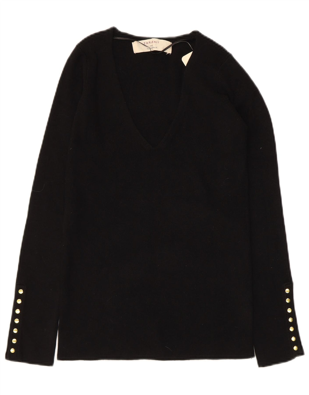 ZARA Womens V-Neck Jumper Sweater UK 12 Medium Black Rayon