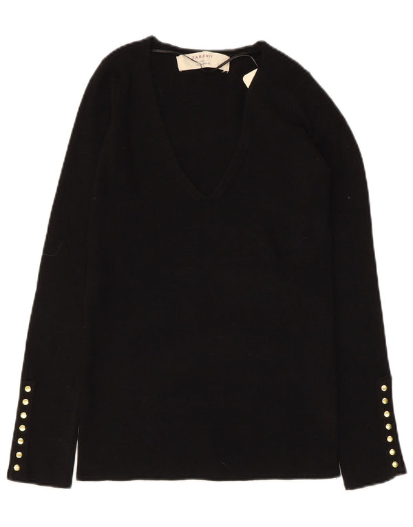 ZARA Womens V-Neck Jumper Sweater UK 12 Medium Black Rayon