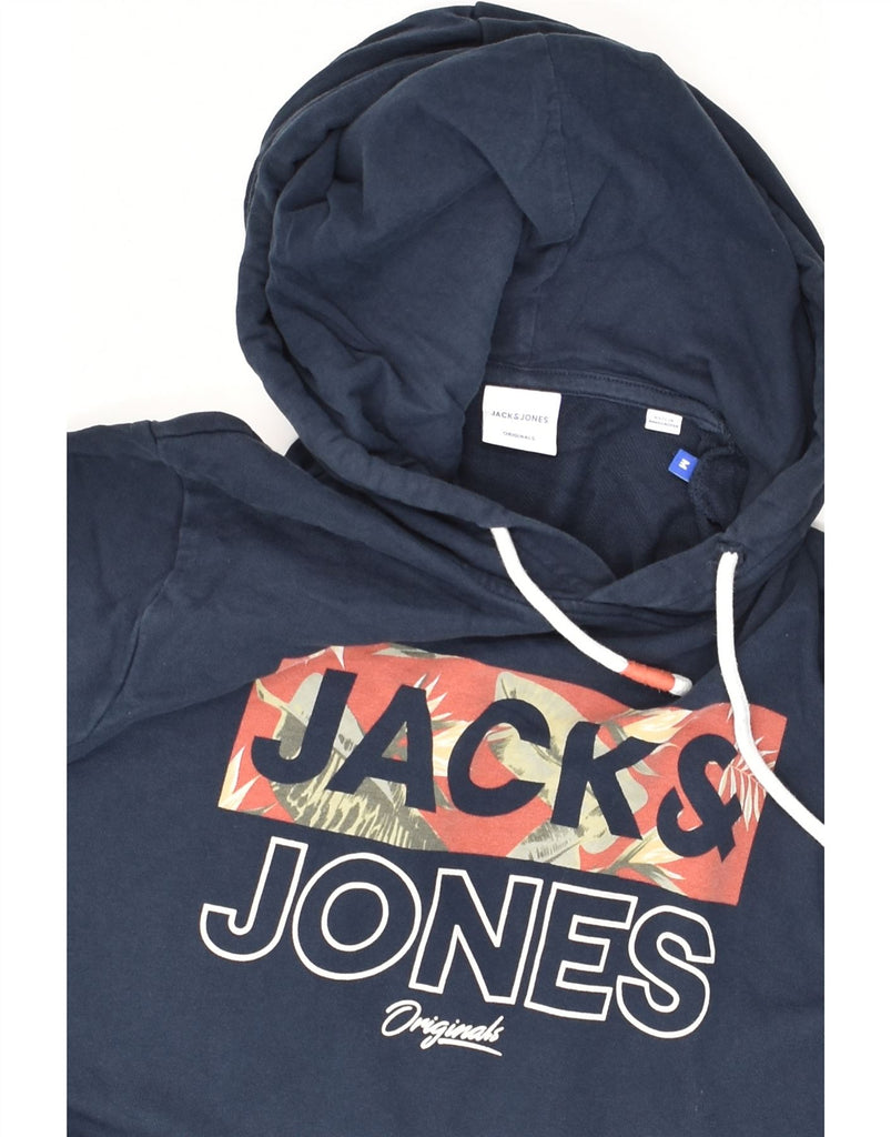 JACK & JONES Mens Graphic Hoodie Jumper Medium Navy Blue Cotton | Vintage Jack & Jones | Thrift | Second-Hand Jack & Jones | Used Clothing | Messina Hembry 