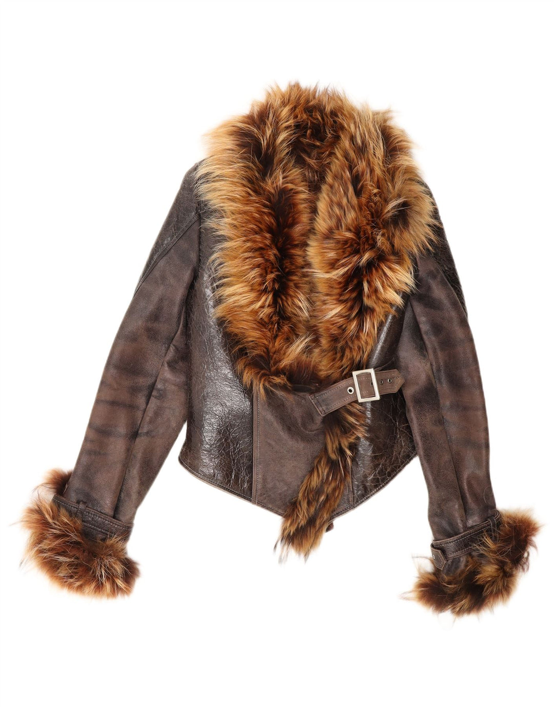 Carmen Womens Crop Shearling Jacket UK 14 Large Brown Leather