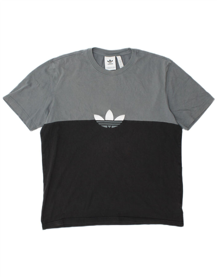 ADIDAS Mens Graphic T-Shirt Top Medium Black Colourblock Cotton
