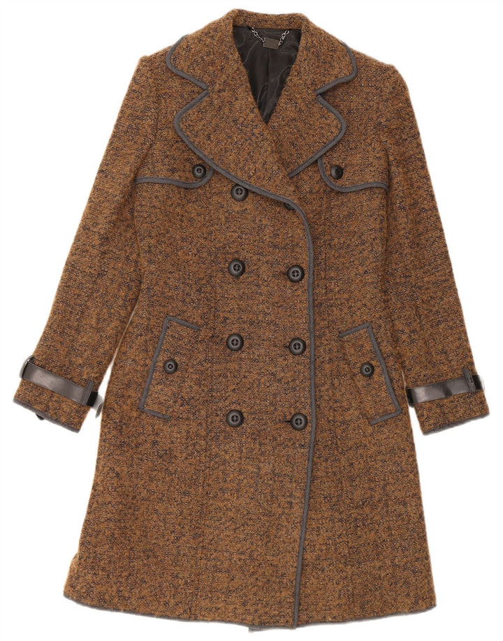 Tenax Womens Double Breasted Coat IT 40 Small Brown Flecked Cotton
