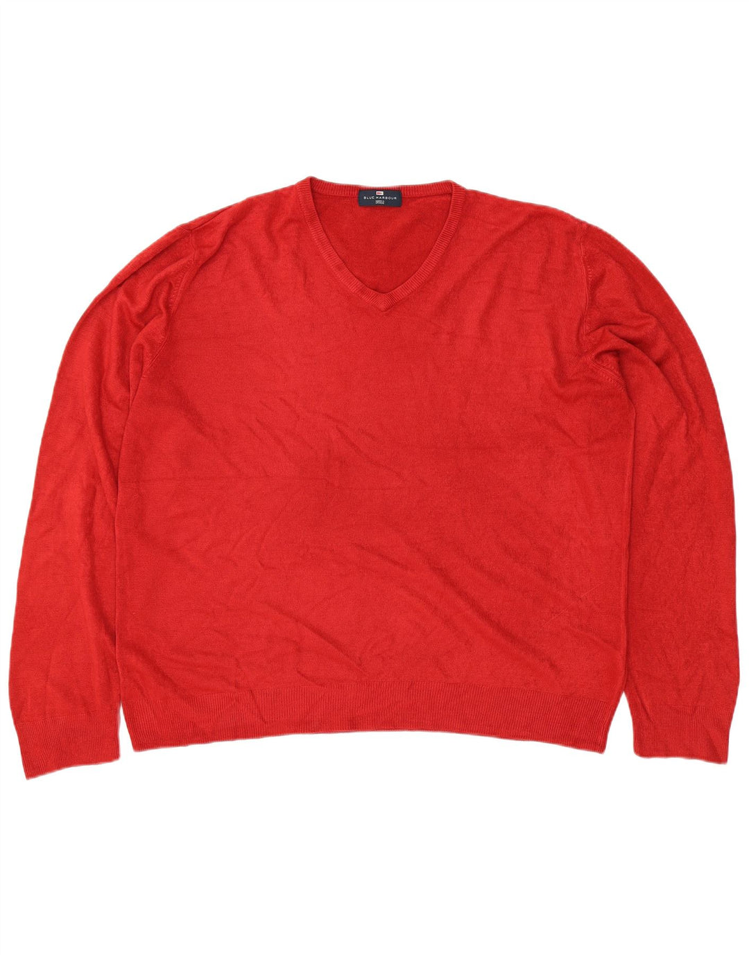 MARKS & SPENCER Mens Blue Harbour V-Neck Jumper Sweater XL Red Acrylic