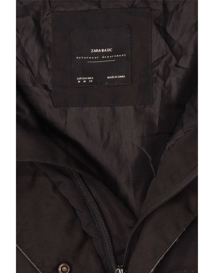 Zara Womens Hooded Padded Coat UK 14 Medium Black