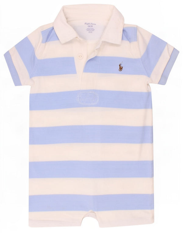 Ralph Lauren Baby Boys Playsuit 12-18 Month Blue Striped Cotton