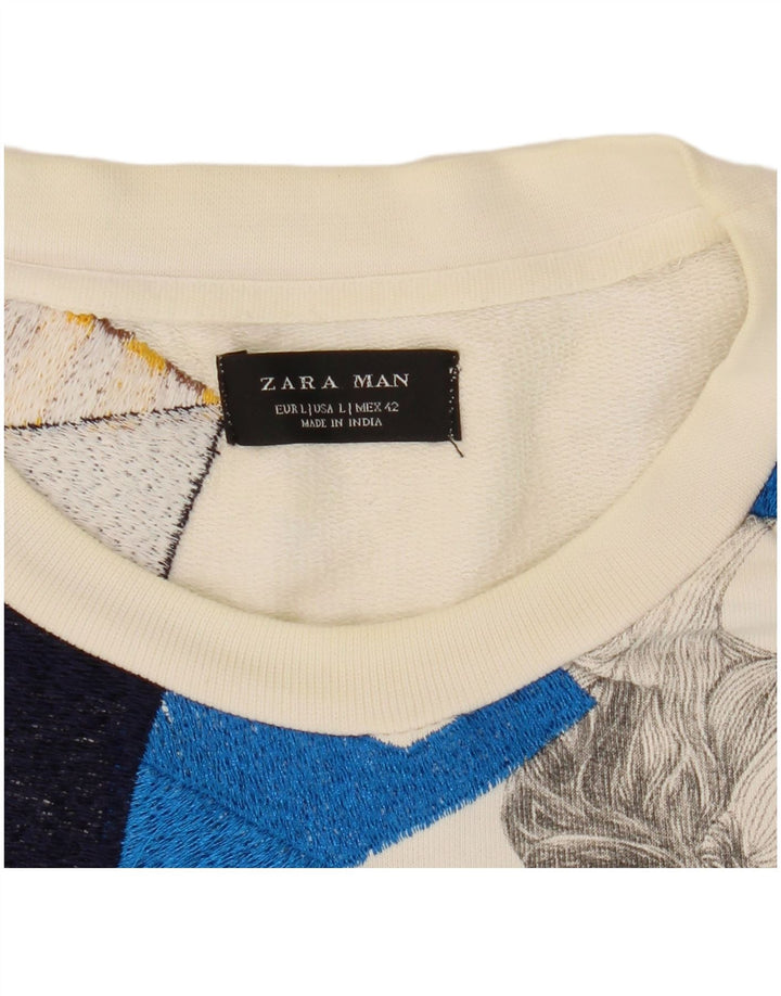 Zara Mens Graphic Sweatshirt Jumper Large White