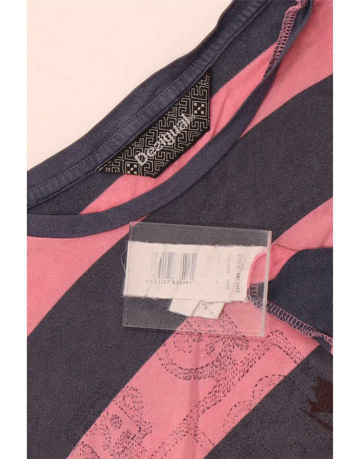 Desigual Mens Graphic Top Long Sleeve Large Pink Striped Cotton