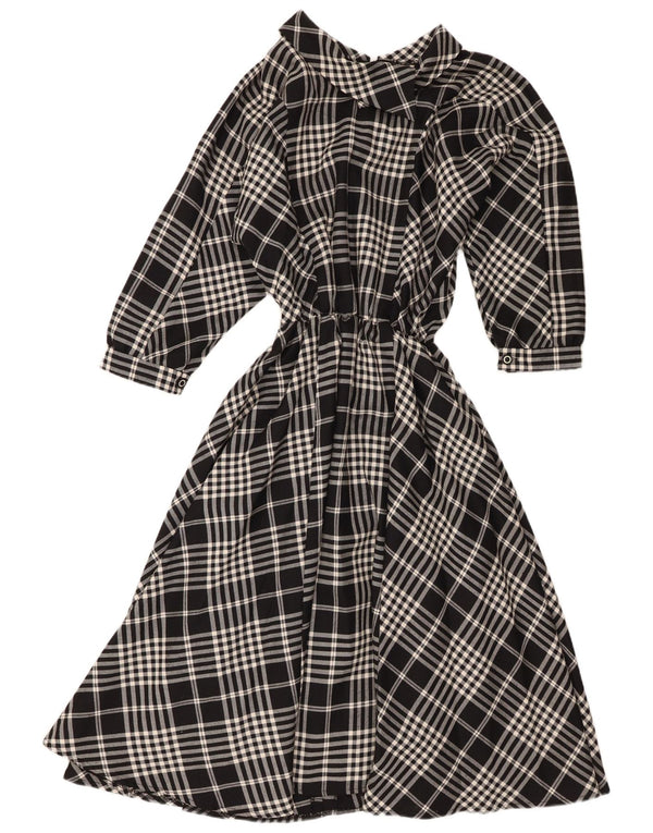 Vintage Womens Long Sleeve A-Line Dress UK 16 Large Black Plaid