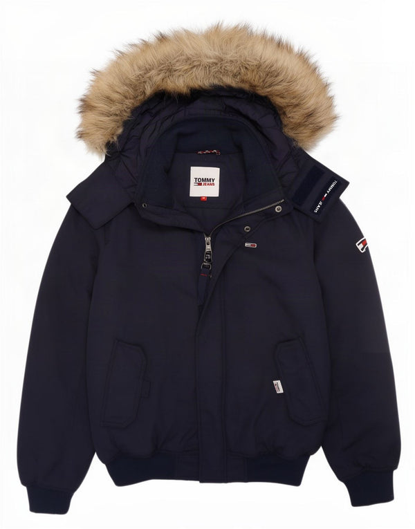 Tommy Hilfiger Mens Hooded Padded Jacket UK 34 XS Navy Blue Polyester